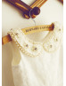 Beaded Peter Pan Collar Ivory Lace Tulle Vintage Flower Girl Dress